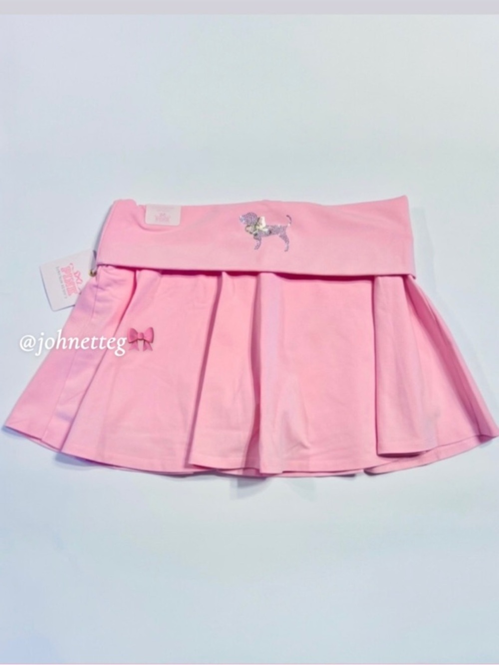 PINK x LoveShackFancy Cotton Foldover Skirt/Skort Pink Lollipop Bling Dog M